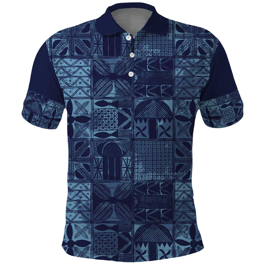Yoruba Adire Eleko Patterns Polo Shirt Indigo Vintage