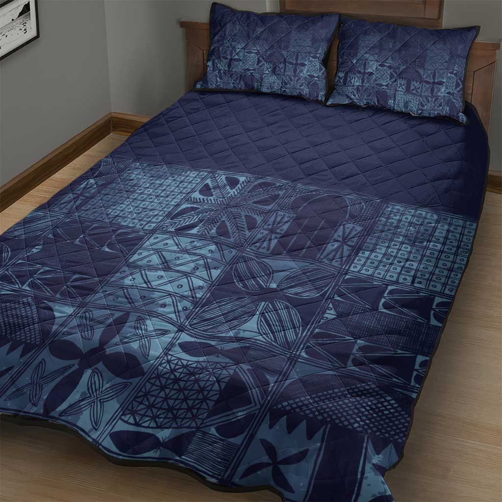 Yoruba Adire Eleko Patterns Quilt Bed Set Indigo Vintage
