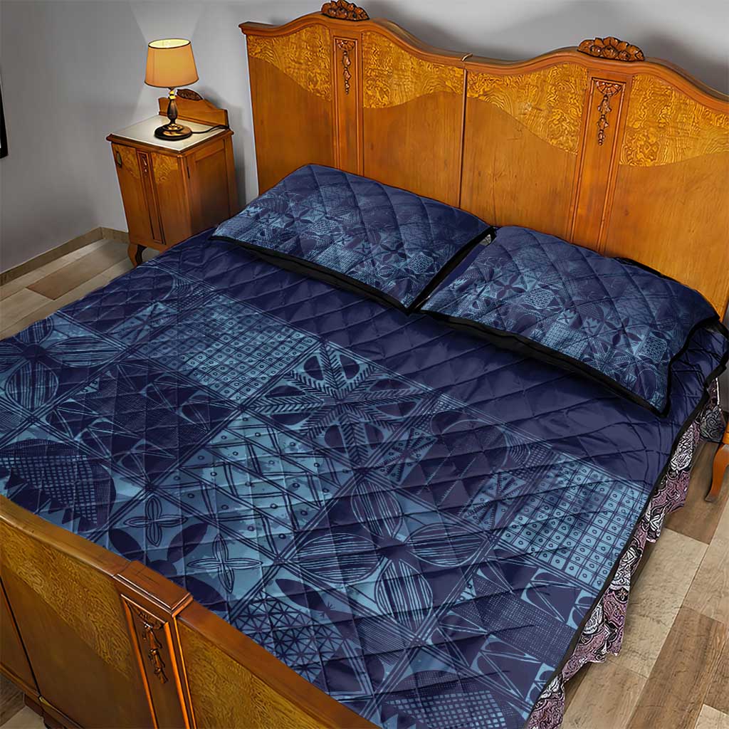 Yoruba Adire Eleko Patterns Quilt Bed Set Indigo Vintage