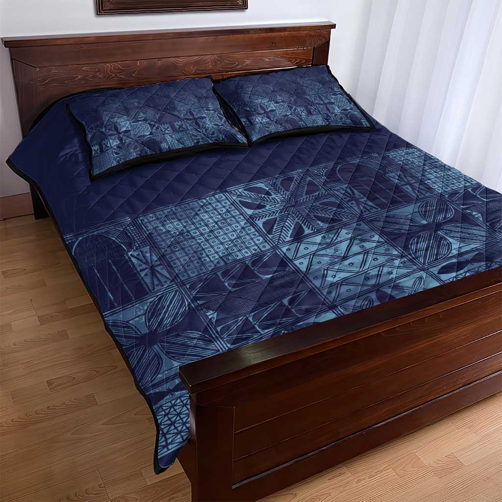 Yoruba Adire Eleko Patterns Quilt Bed Set Indigo Vintage
