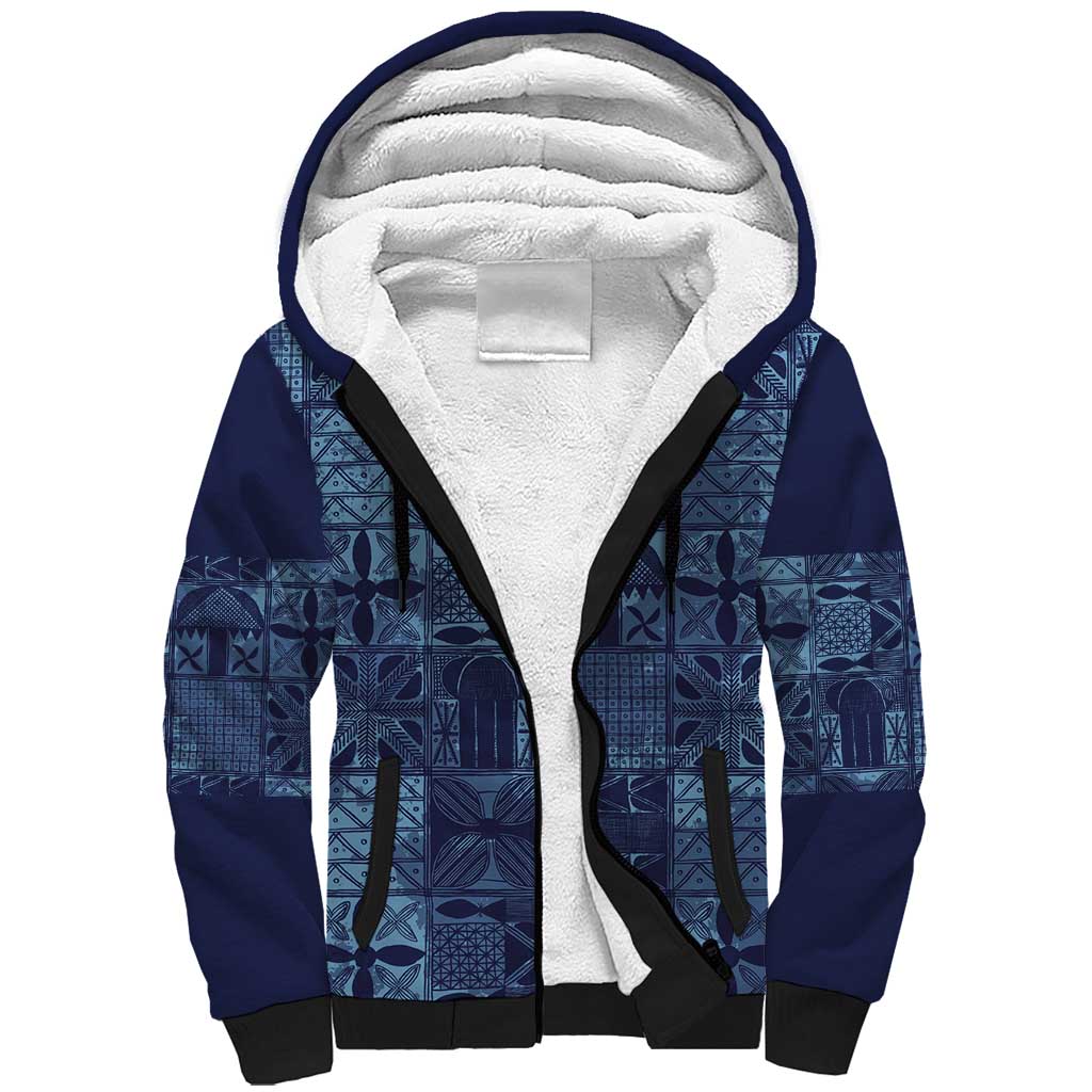 Yoruba Adire Eleko Patterns Sherpa Hoodie Indigo Vintage