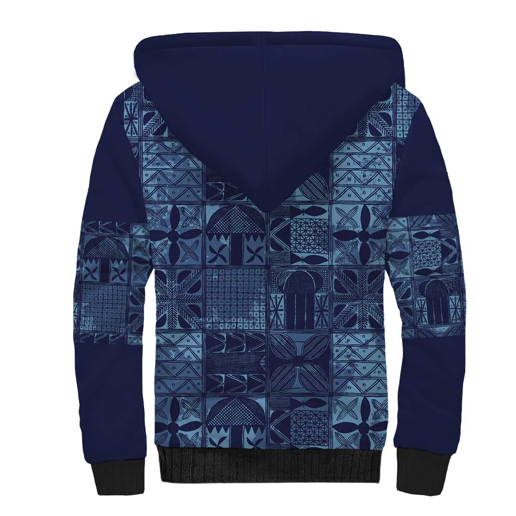 Yoruba Adire Eleko Patterns Sherpa Hoodie Indigo Vintage