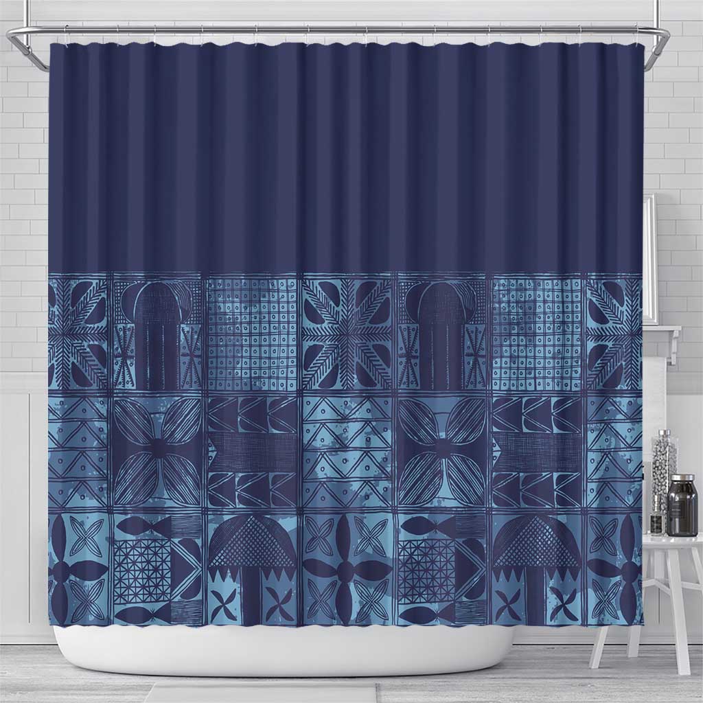 Yoruba Adire Eleko Patterns Shower Curtain Indigo Vintage