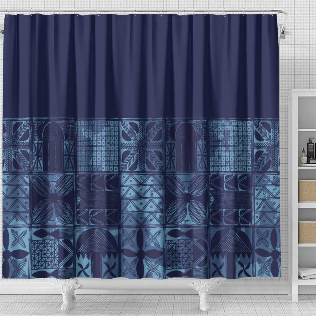 Yoruba Adire Eleko Patterns Shower Curtain Indigo Vintage