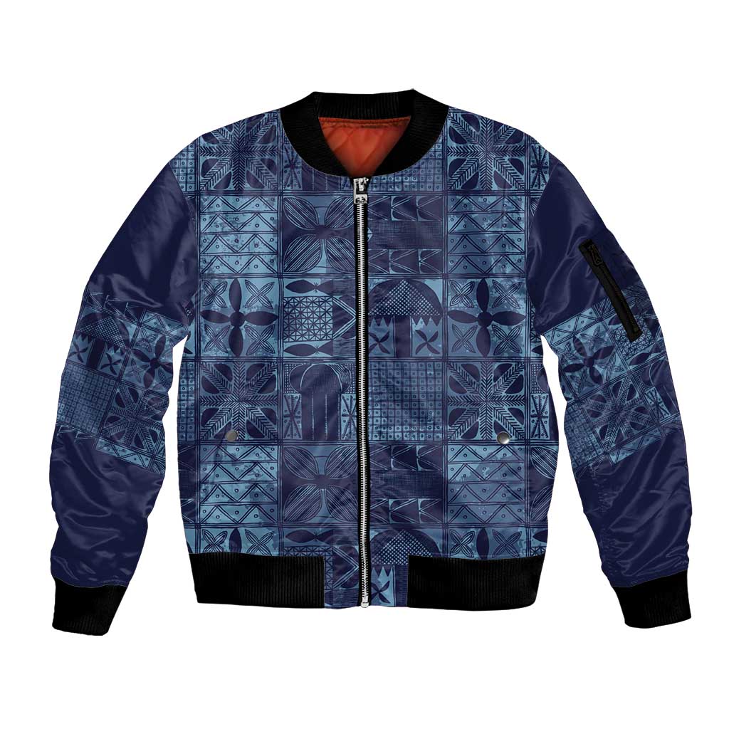 Yoruba Adire Eleko Patterns Sleeve Zip Bomber Jacket Indigo Vintage