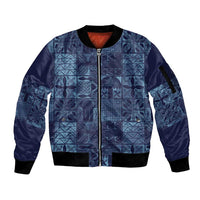 Yoruba Adire Eleko Patterns Sleeve Zip Bomber Jacket Indigo Vintage