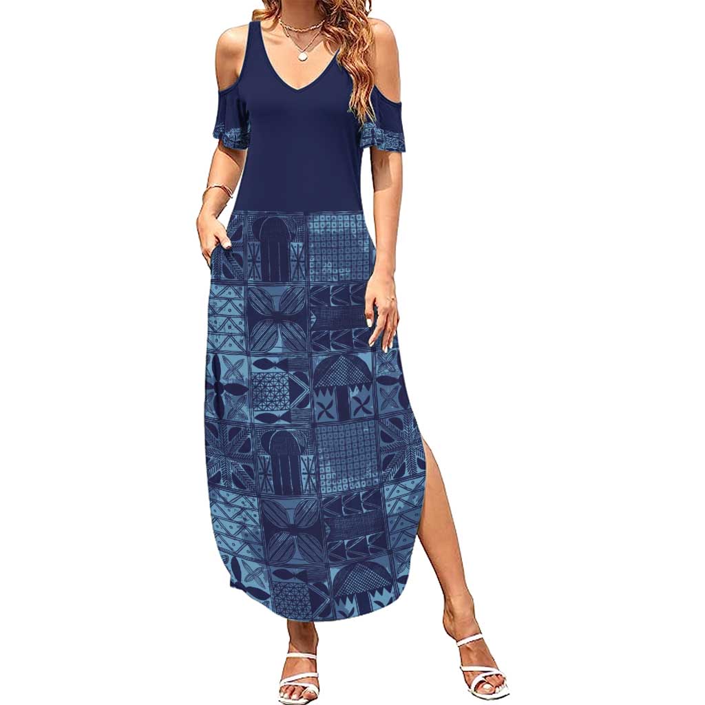 Yoruba Adire Eleko Patterns Summer Maxi Dress Indigo Vintage