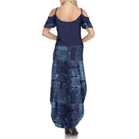 Yoruba Adire Eleko Patterns Summer Maxi Dress Indigo Vintage
