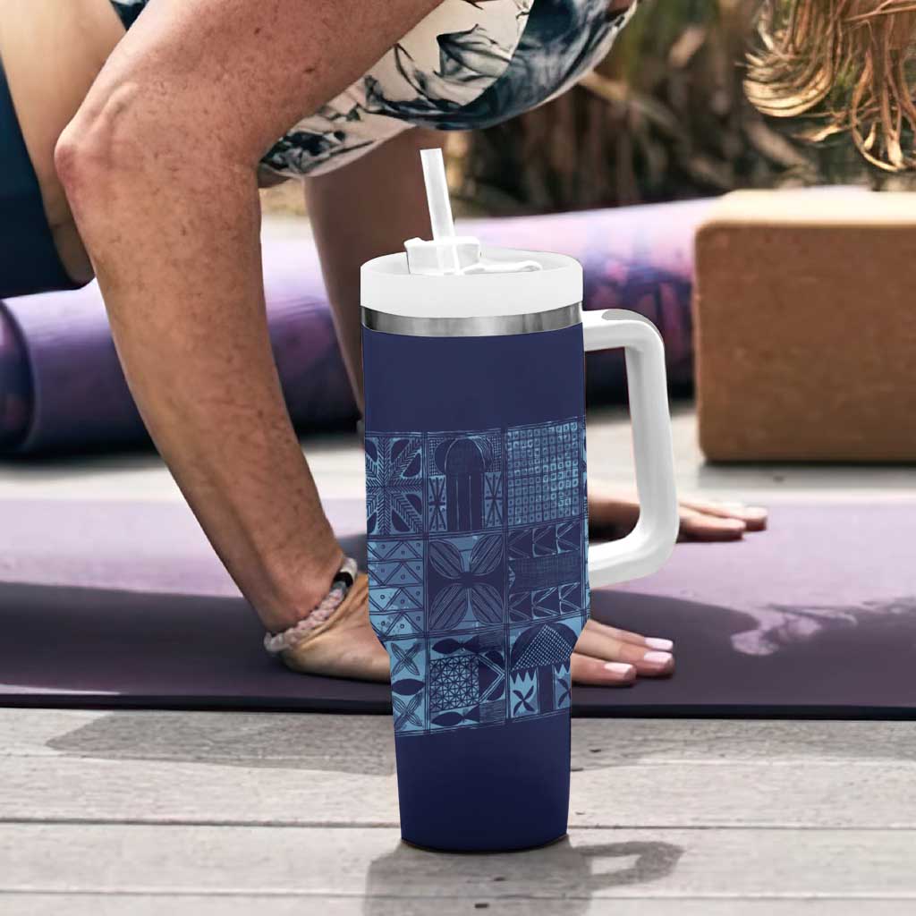 Yoruba Adire Eleko Patterns Tumbler With Handle Indigo Vintage