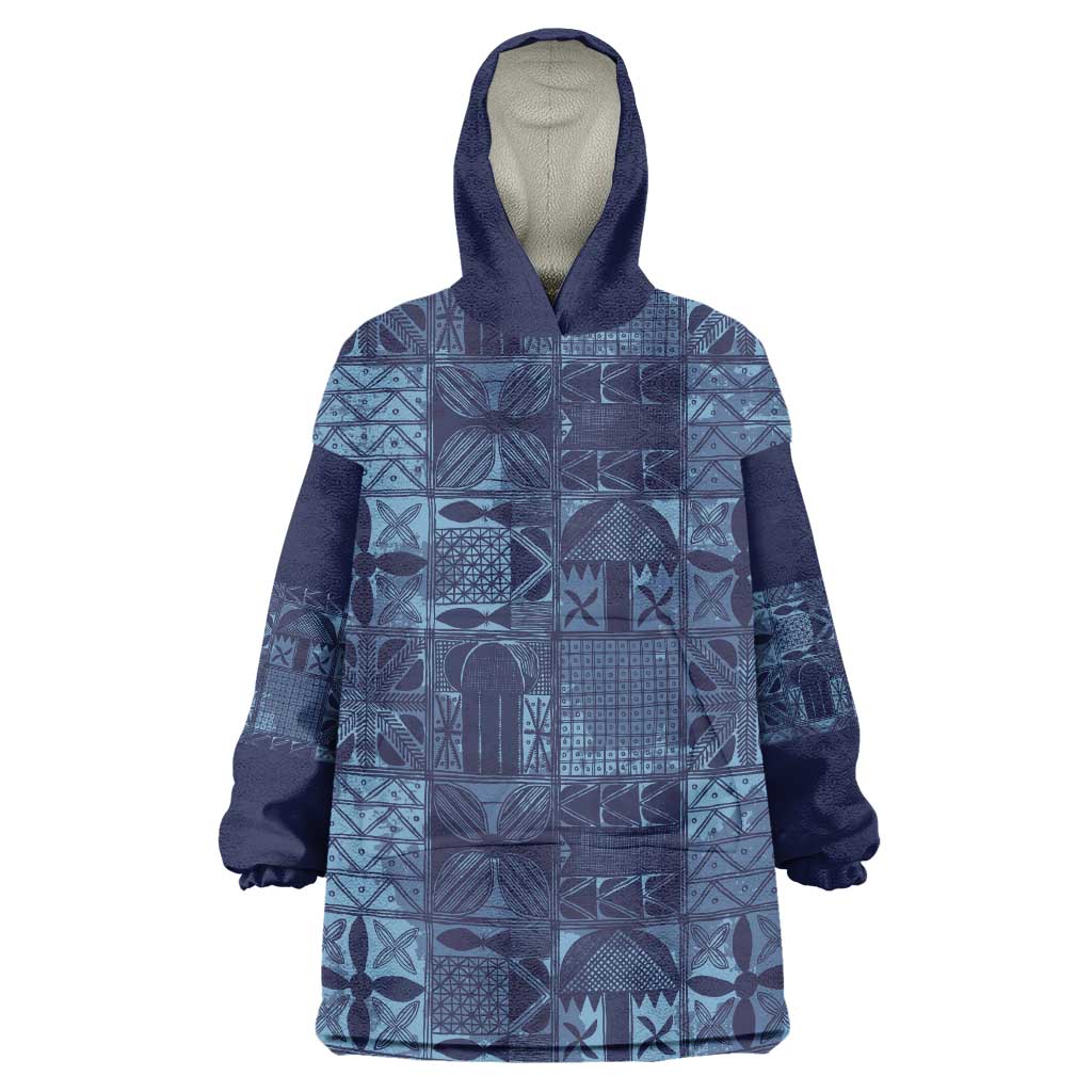 Yoruba Adire Eleko Patterns Wearable Blanket Hoodie Indigo Vintage
