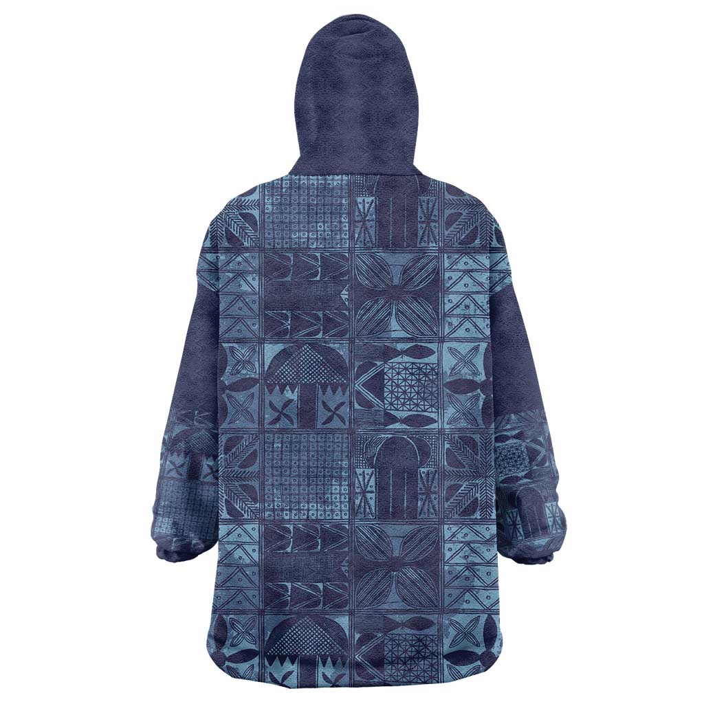 Yoruba Adire Eleko Patterns Wearable Blanket Hoodie Indigo Vintage