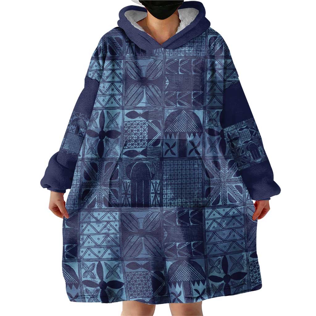 Yoruba Adire Eleko Patterns Wearable Blanket Hoodie Indigo Vintage
