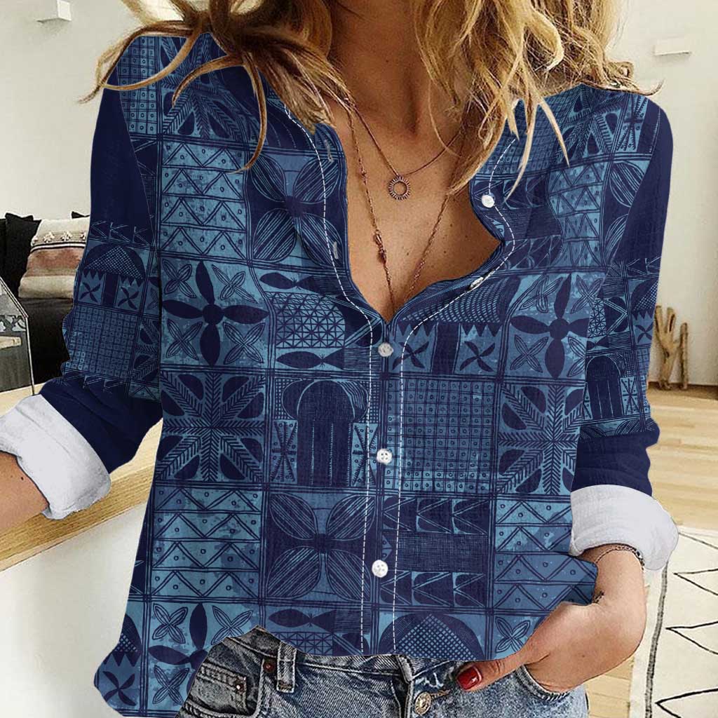 Yoruba Adire Eleko Patterns Women Casual Shirt Indigo Vintage