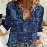 Yoruba Adire Eleko Patterns Women Casual Shirt Indigo Vintage