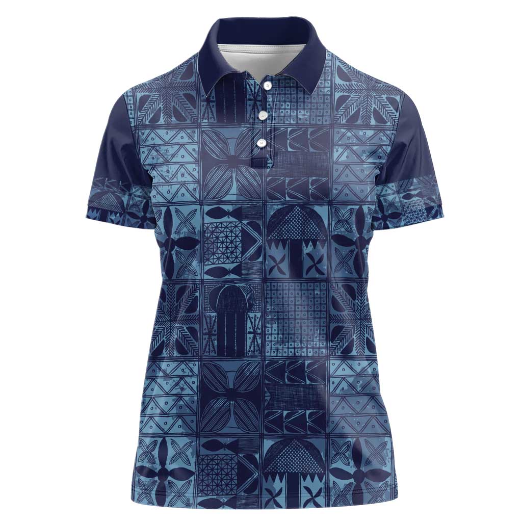 Yoruba Adire Eleko Patterns Women Polo Shirt Indigo Vintage