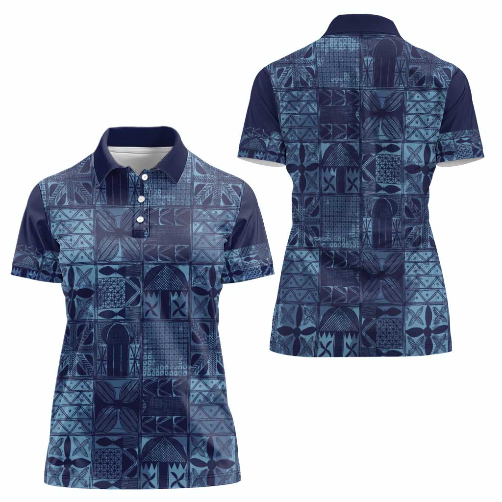 Yoruba Adire Eleko Patterns Women Polo Shirt Indigo Vintage
