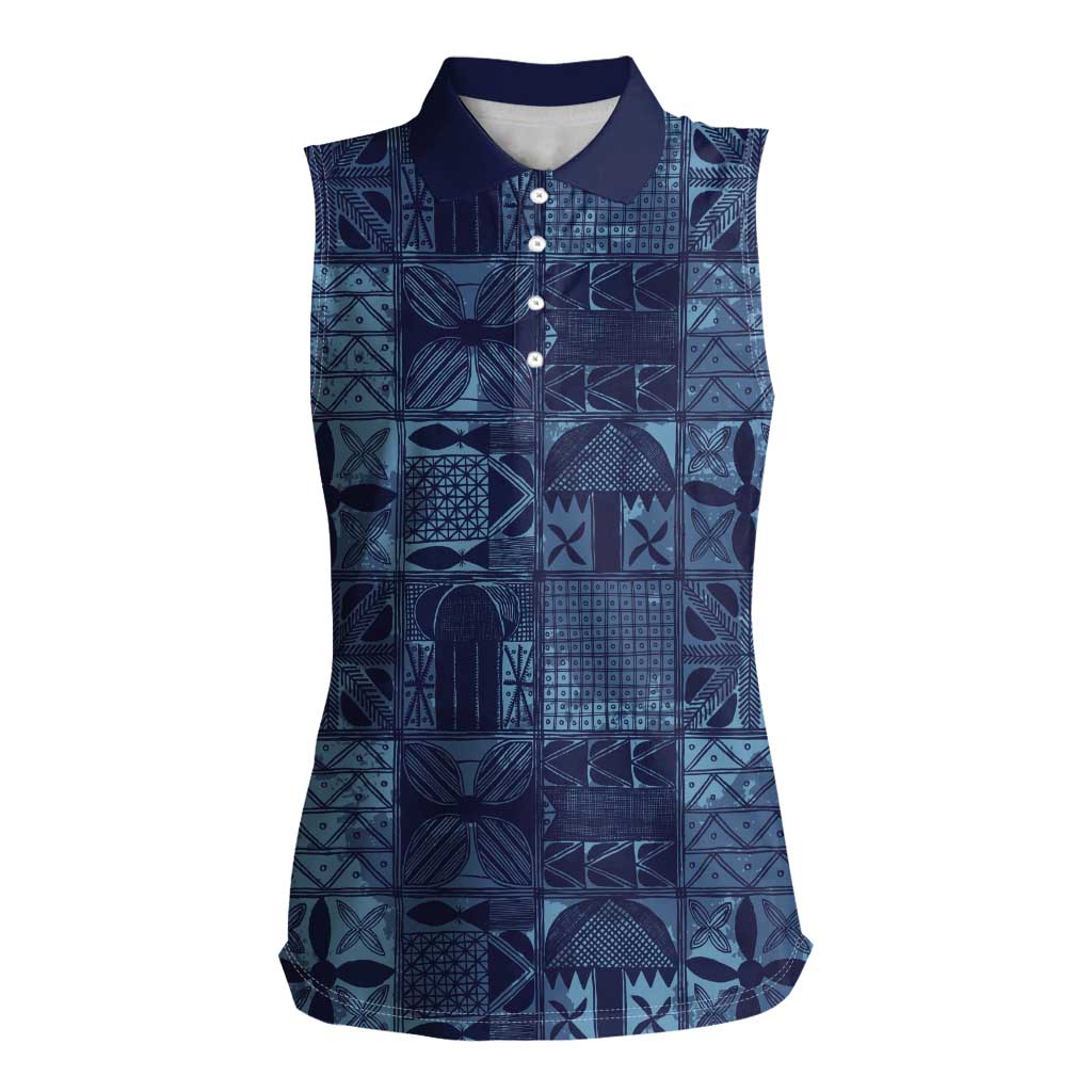 Yoruba Adire Eleko Patterns Women Sleeveless Polo Shirt Indigo Vintage