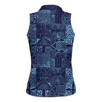 Yoruba Adire Eleko Patterns Women Sleeveless Polo Shirt Indigo Vintage