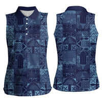 Yoruba Adire Eleko Patterns Women Sleeveless Polo Shirt Indigo Vintage