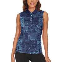 Yoruba Adire Eleko Patterns Women Sleeveless Polo Shirt Indigo Vintage