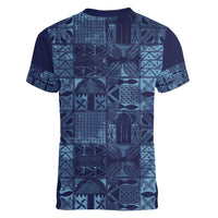 Yoruba Adire Eleko Patterns Women V-Neck T-Shirt Indigo Vintage