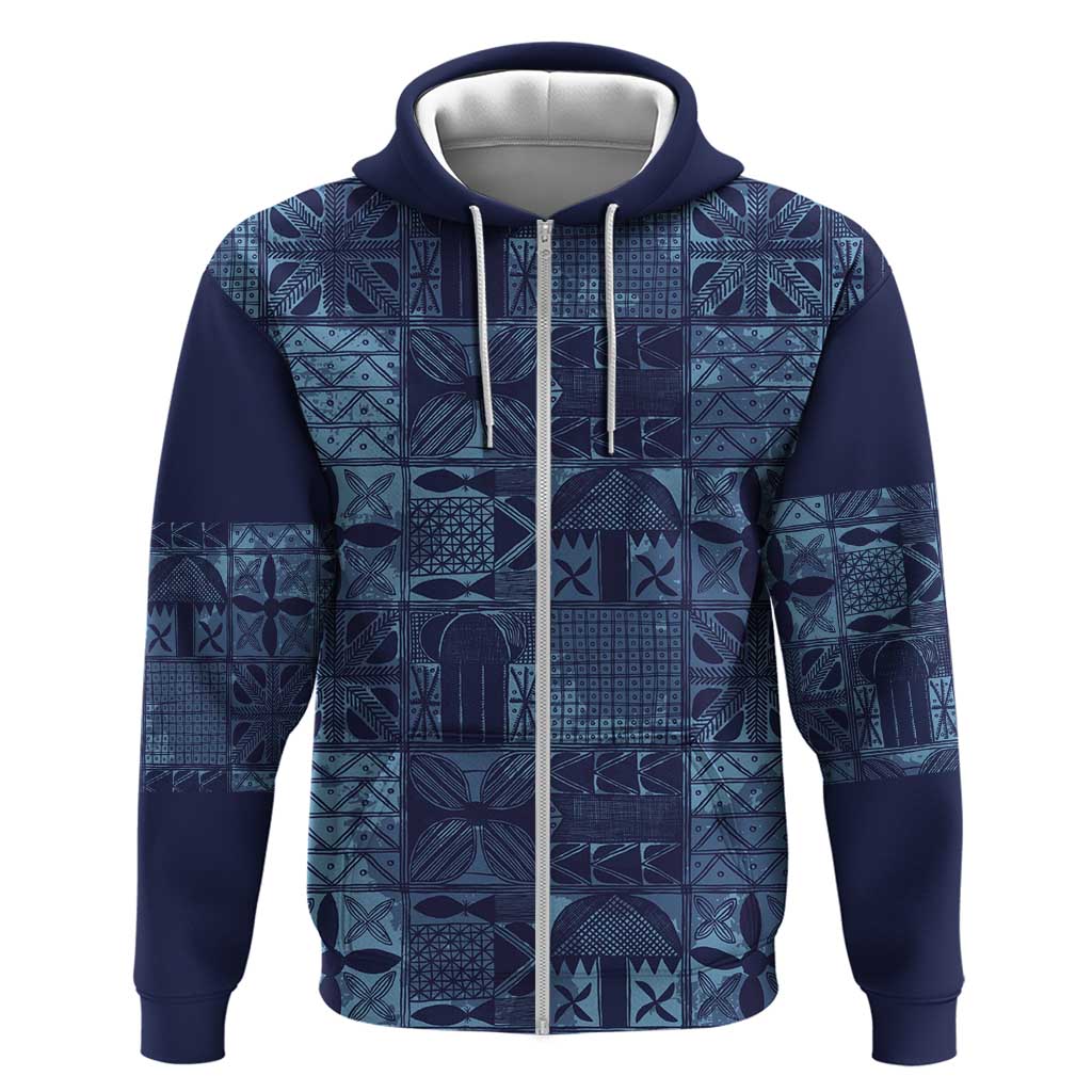 Yoruba Adire Eleko Patterns Zip Hoodie Indigo Vintage