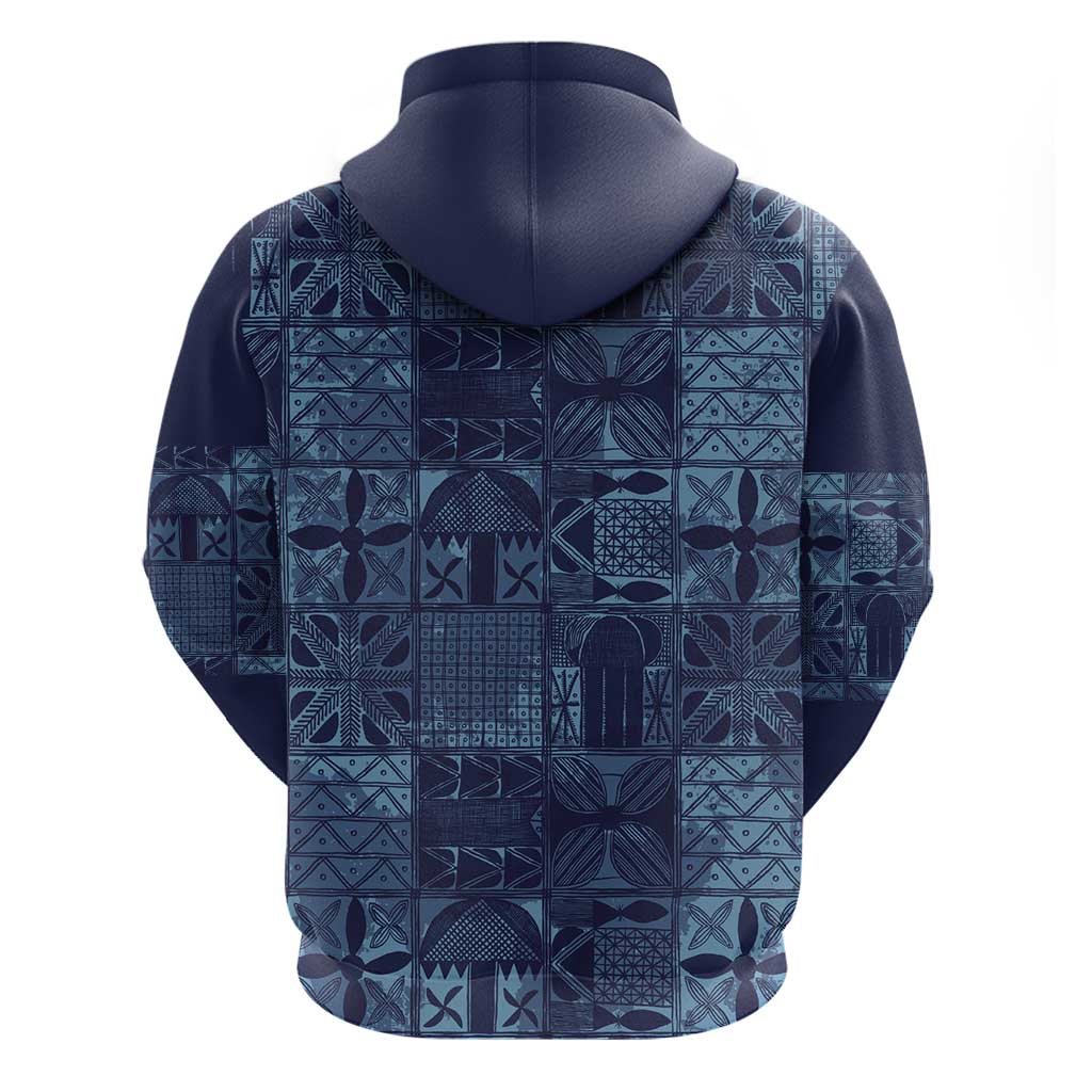 Yoruba Adire Eleko Patterns Zip Hoodie Indigo Vintage