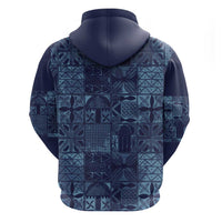 Yoruba Adire Eleko Patterns Zip Hoodie Indigo Vintage