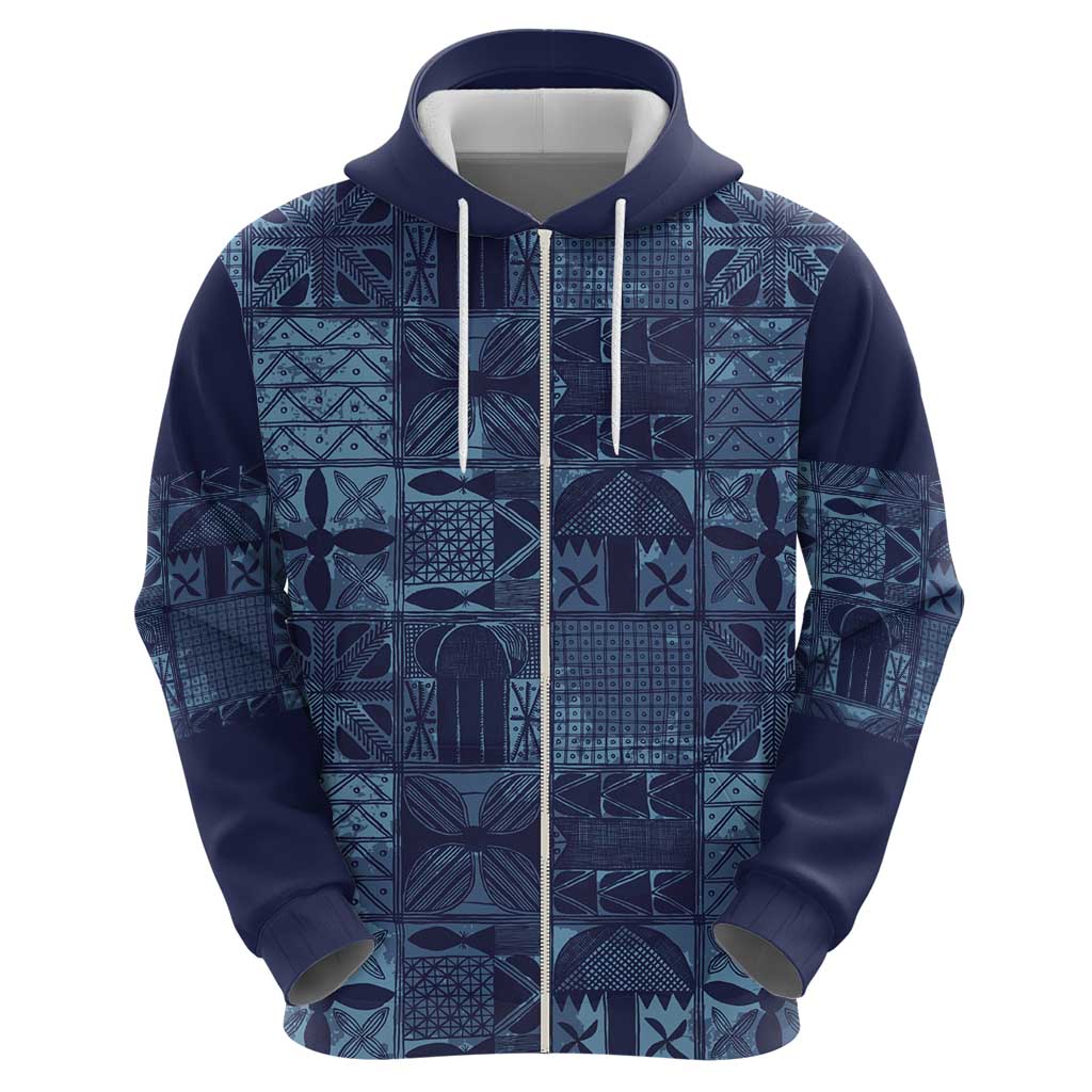 Yoruba Adire Eleko Patterns Zip Hoodie Indigo Vintage
