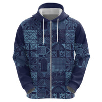 Yoruba Adire Eleko Patterns Zip Hoodie Indigo Vintage