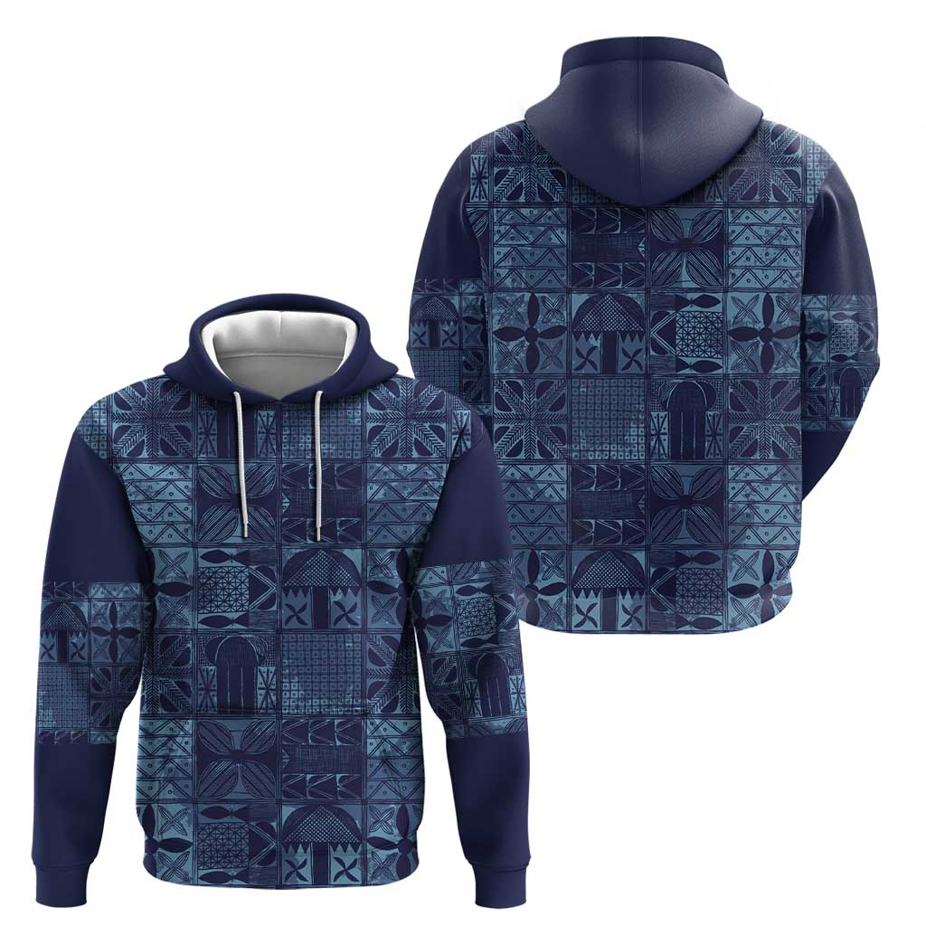 Yoruba Adire Eleko Patterns Zip Hoodie Indigo Vintage