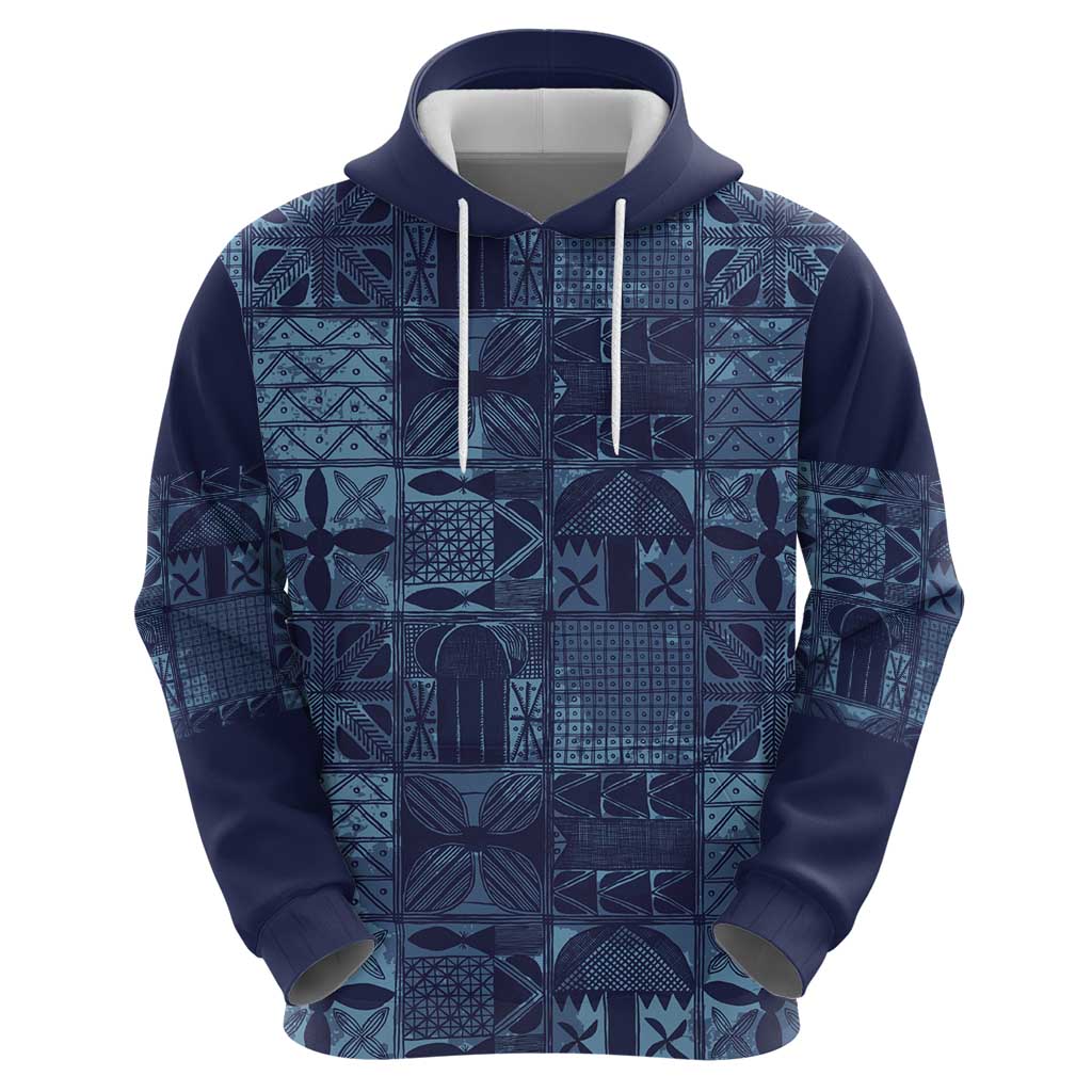 Yoruba Adire Eleko Patterns Zip Hoodie Indigo Vintage