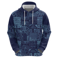 Yoruba Adire Eleko Patterns Zip Hoodie Indigo Vintage