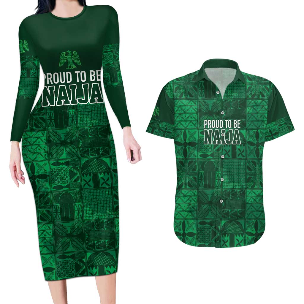 Nigeria Yoruba Adire Patterns Couples Matching Long Sleeve Bodycon Dress and Hawaiian Shirt Proud To Be Naija