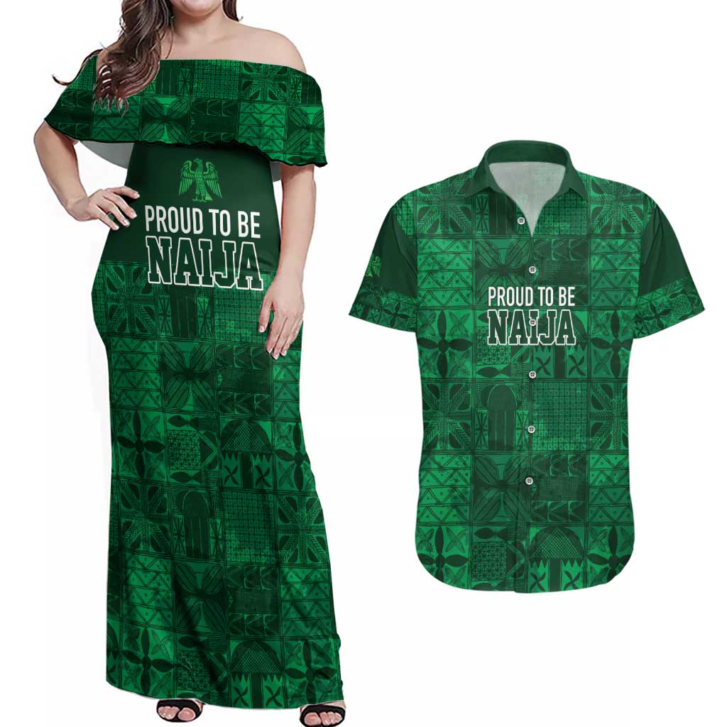 Nigeria Yoruba Adire Patterns Couples Matching Off Shoulder Maxi Dress and Hawaiian Shirt Proud To Be Naija