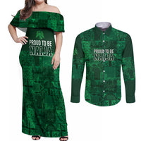 Nigeria Yoruba Adire Patterns Couples Matching Off Shoulder Maxi Dress and Long Sleeve Button Shirt Proud To Be Naija