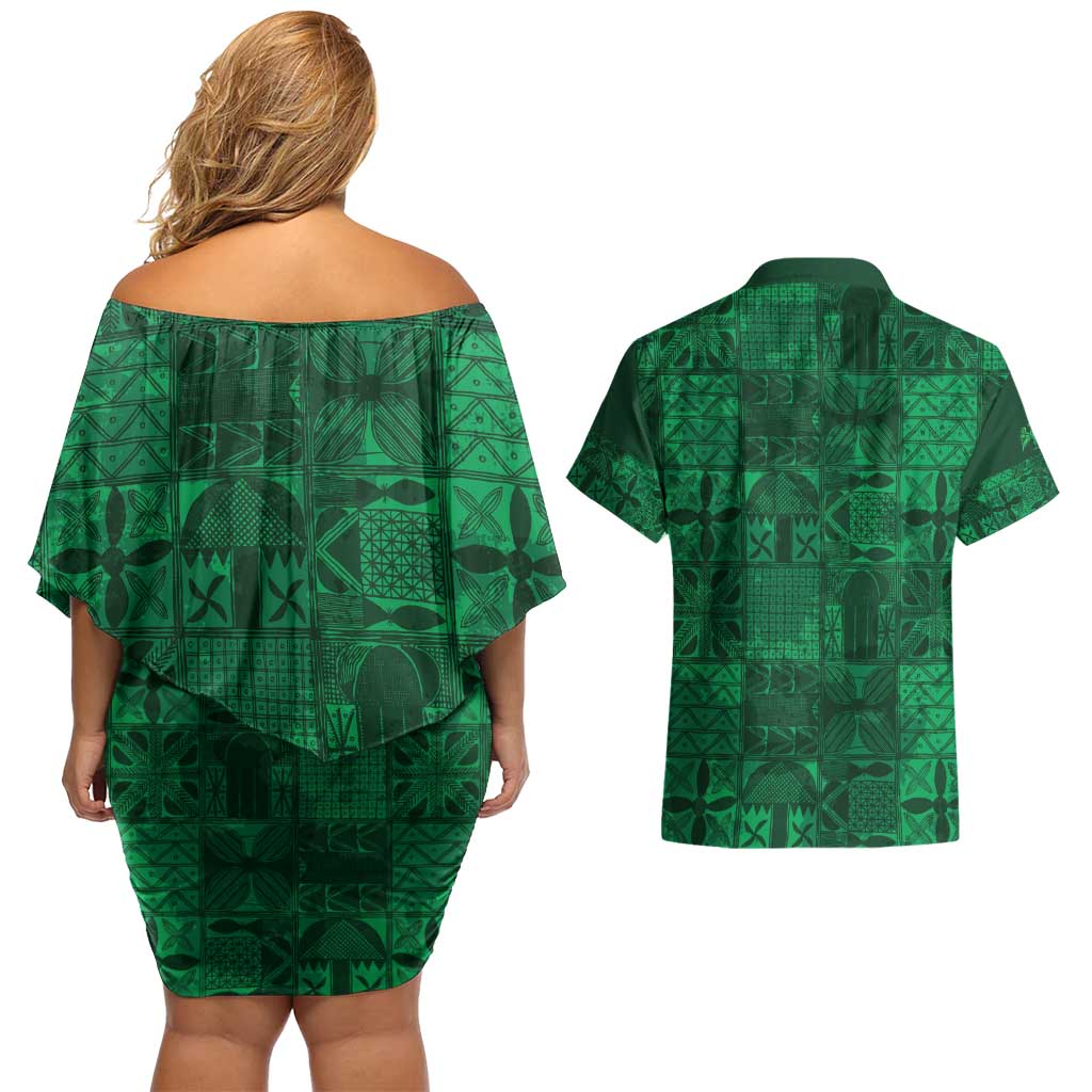 Nigeria Yoruba Adire Patterns Couples Matching Off Shoulder Short Dress and Hawaiian Shirt Proud To Be Naija