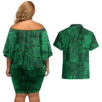 Nigeria Yoruba Adire Patterns Couples Matching Off Shoulder Short Dress and Hawaiian Shirt Proud To Be Naija