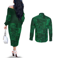 Nigeria Yoruba Adire Patterns Couples Matching Off The Shoulder Long Sleeve Dress and Long Sleeve Button Shirt Proud To Be Naija