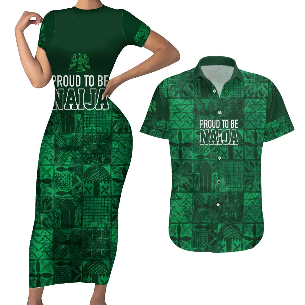 Nigeria Yoruba Adire Patterns Couples Matching Short Sleeve Bodycon Dress and Hawaiian Shirt Proud To Be Naija