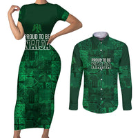 Nigeria Yoruba Adire Patterns Couples Matching Short Sleeve Bodycon Dress and Long Sleeve Button Shirt Proud To Be Naija