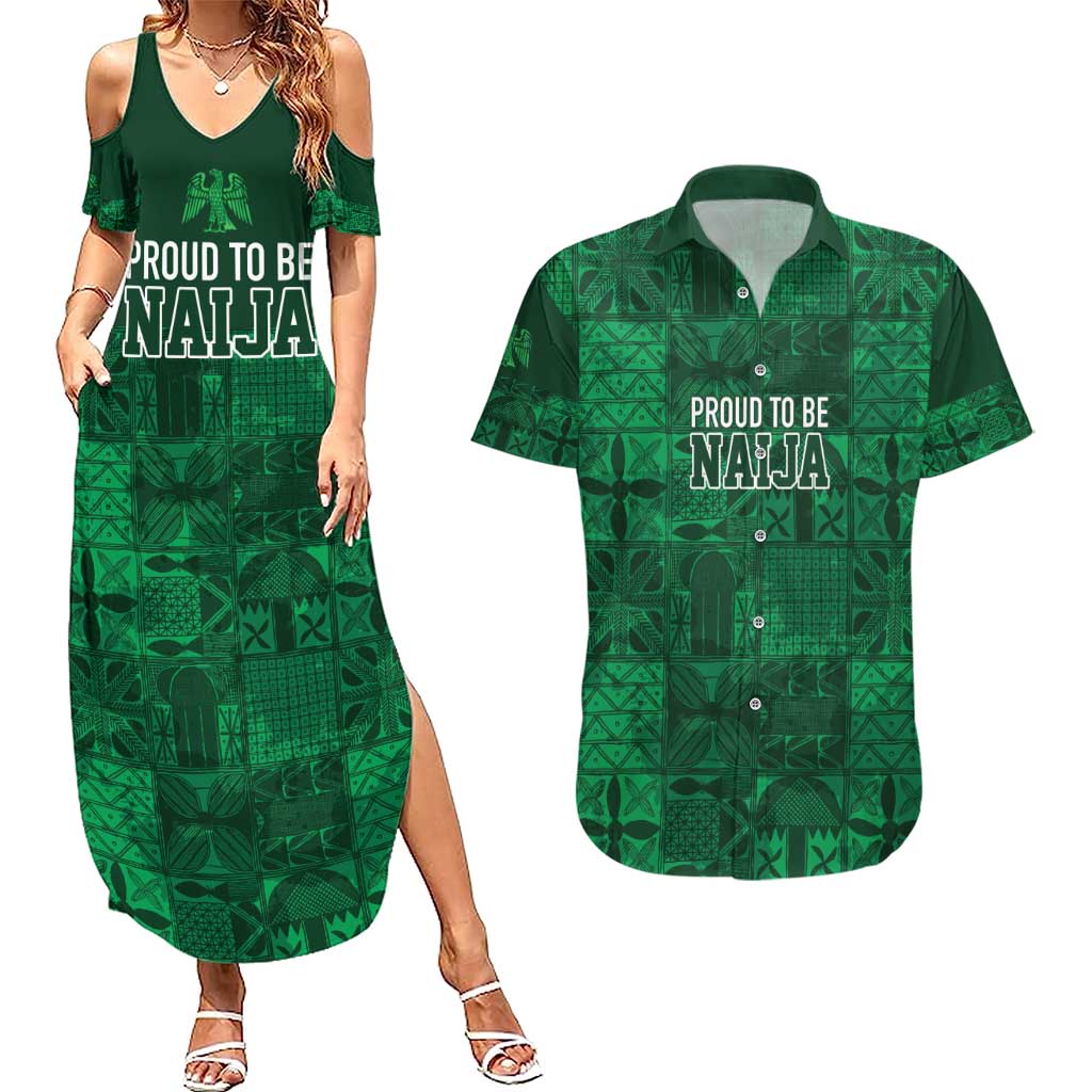 Nigeria Yoruba Adire Patterns Couples Matching Summer Maxi Dress and Hawaiian Shirt Proud To Be Naija