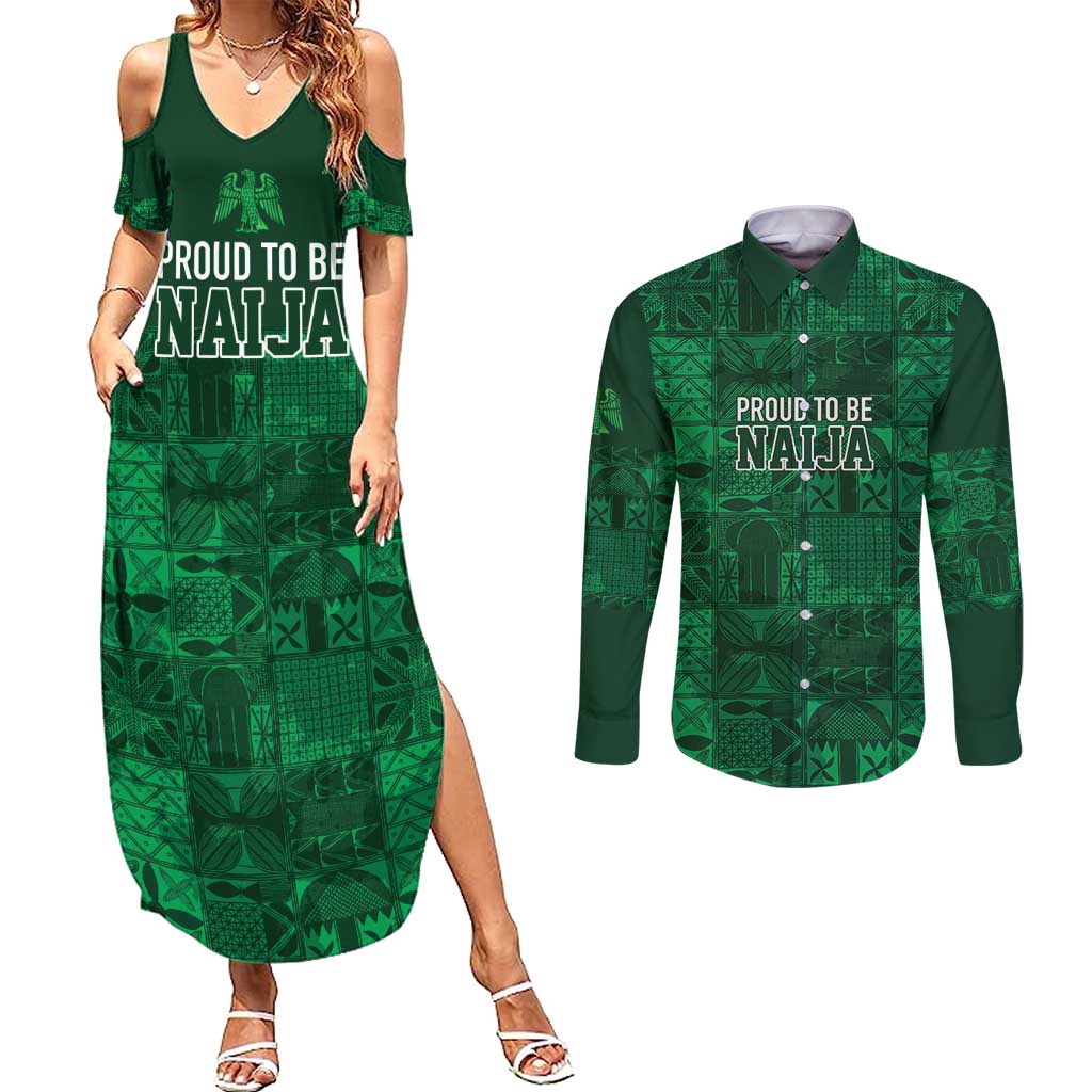 Nigeria Yoruba Adire Patterns Couples Matching Summer Maxi Dress and Long Sleeve Button Shirt Proud To Be Naija