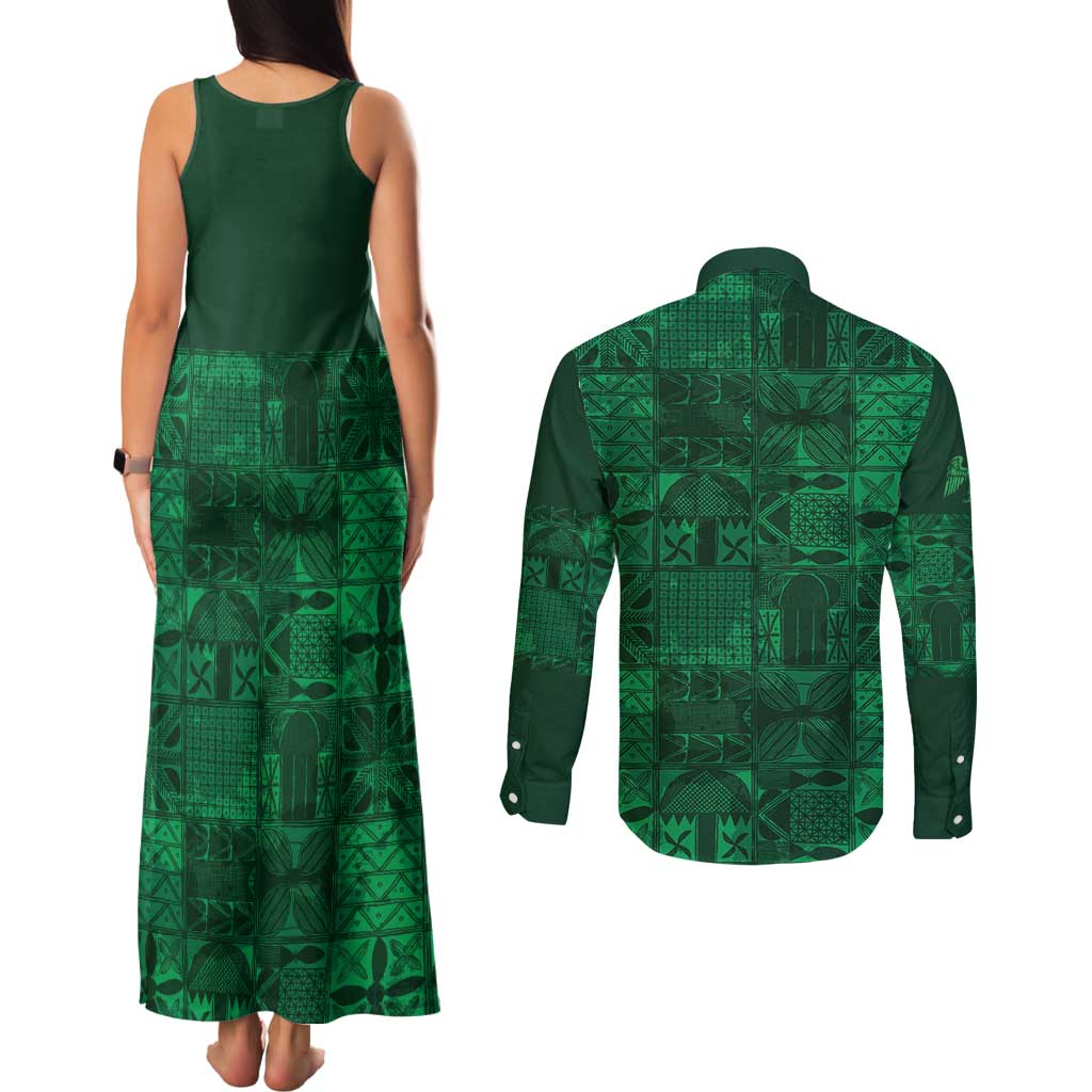 Nigeria Yoruba Adire Patterns Couples Matching Tank Maxi Dress and Long Sleeve Button Shirt Proud To Be Naija