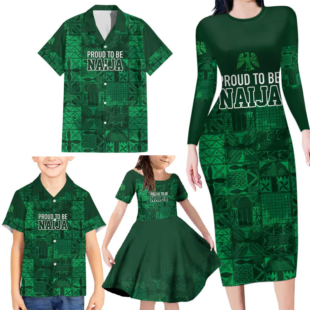 Nigeria Yoruba Adire Patterns Family Matching Long Sleeve Bodycon Dress and Hawaiian Shirt Proud To Be Naija
