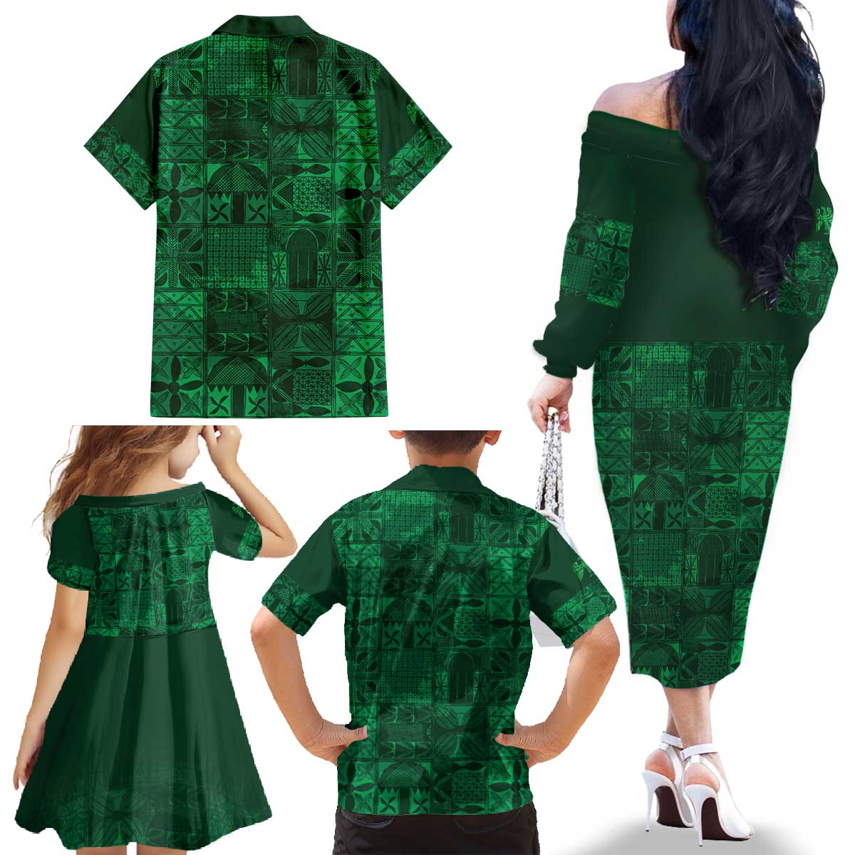 Nigeria Yoruba Adire Patterns Family Matching Off The Shoulder Long Sleeve Dress and Hawaiian Shirt Proud To Be Naija