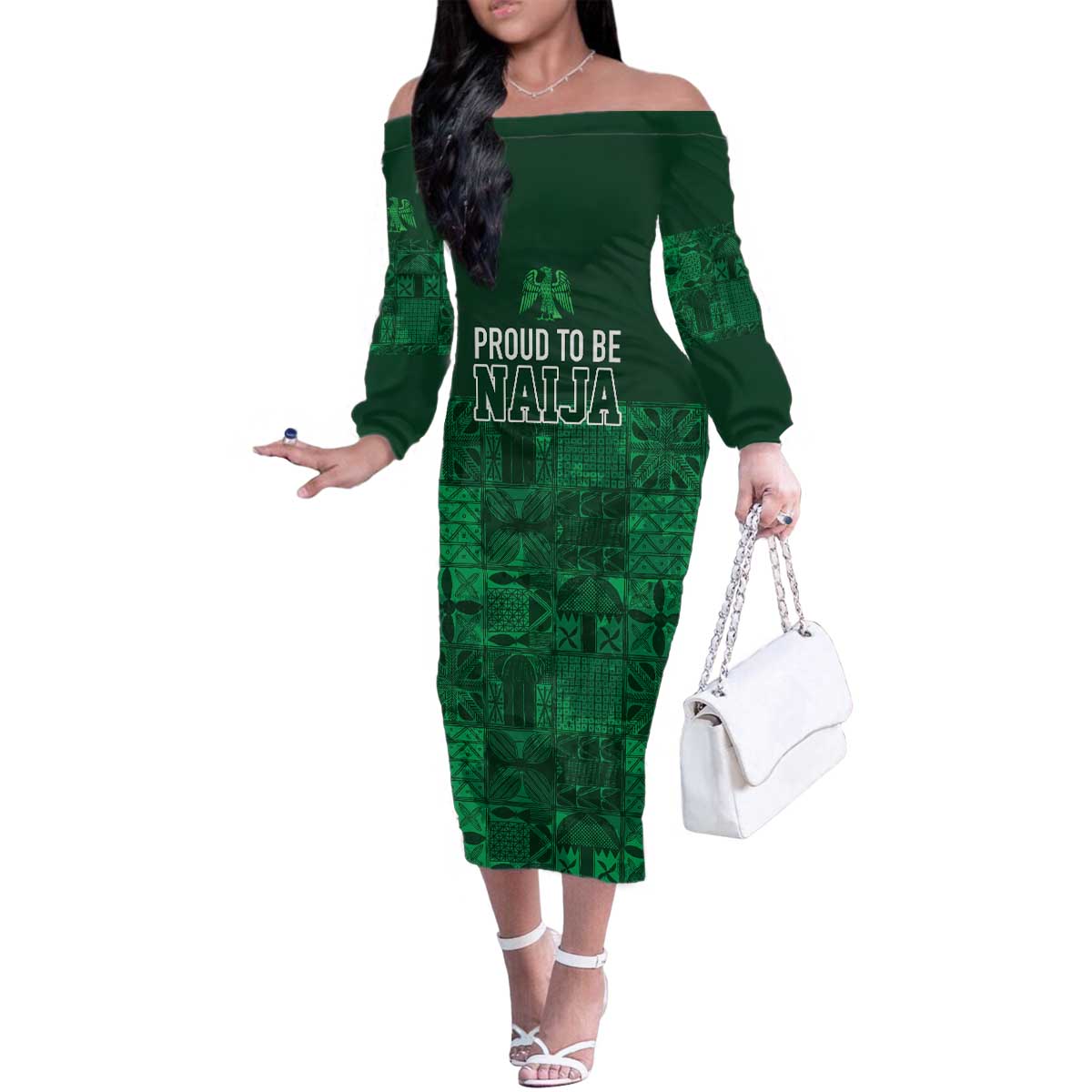 Nigeria Yoruba Adire Patterns Family Matching Off The Shoulder Long Sleeve Dress and Hawaiian Shirt Proud To Be Naija
