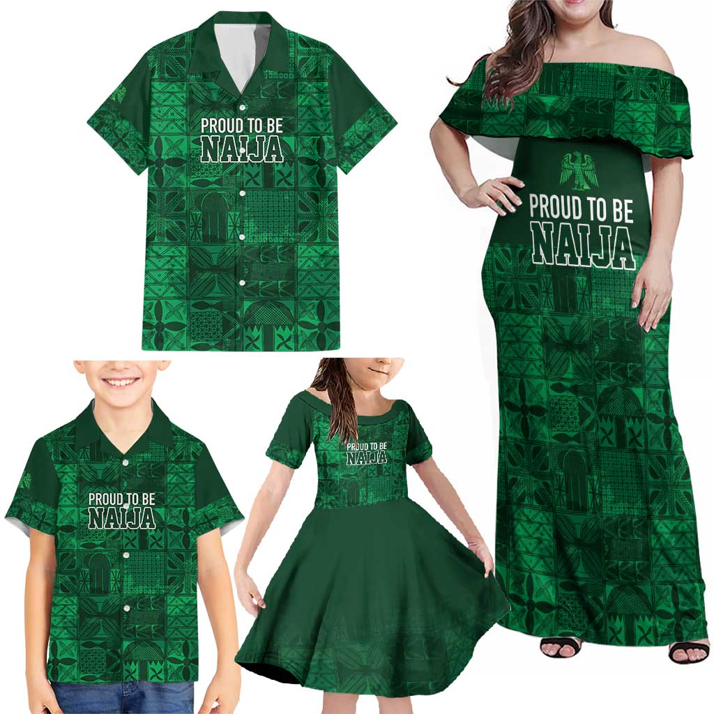 Nigeria Yoruba Adire Patterns Family Matching Off Shoulder Maxi Dress and Hawaiian Shirt Proud To Be Naija