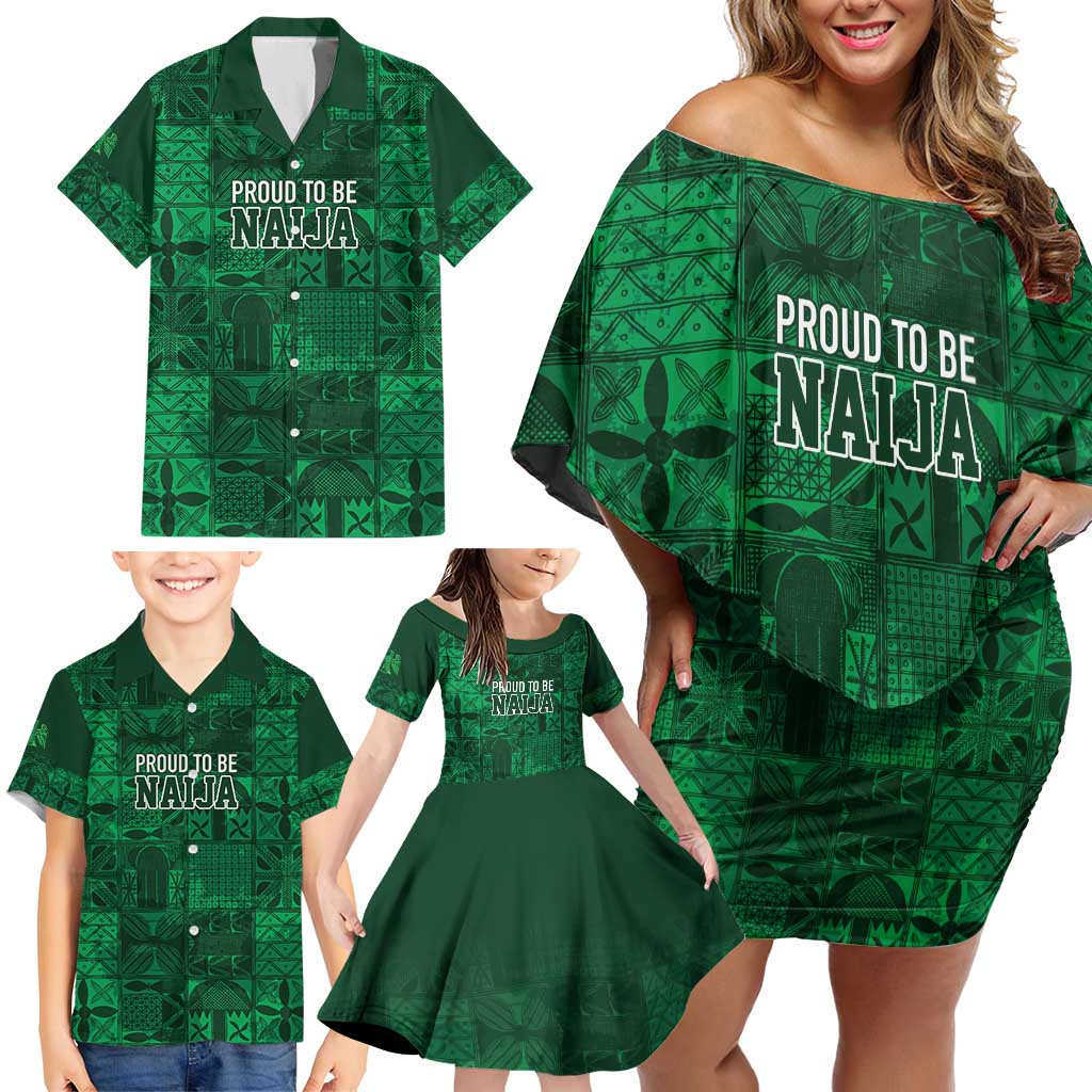 Nigeria Yoruba Adire Patterns Family Matching Off Shoulder Short Dress and Hawaiian Shirt Proud To Be Naija