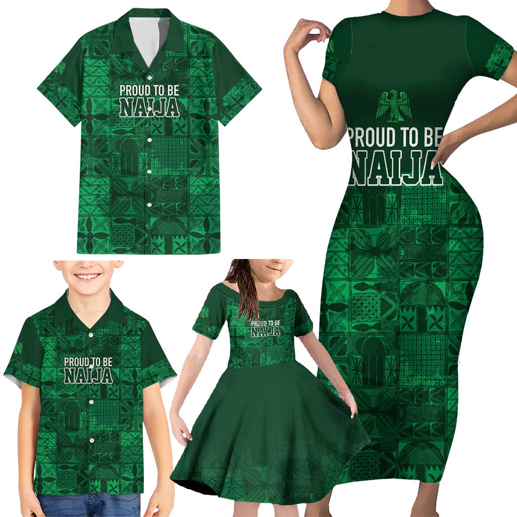 Nigeria Yoruba Adire Patterns Family Matching Short Sleeve Bodycon Dress and Hawaiian Shirt Proud To Be Naija